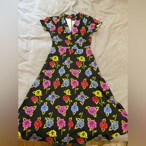 Nooworks Black Dress with Vibrant Floral Design size S